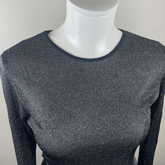 moda international Retro 90s Whimsygoth Black Silver Shimmer Small Top Witchy - Picture 2 of 8